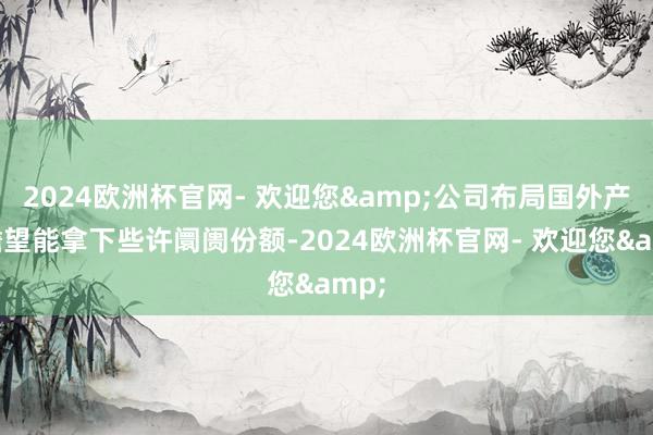 2024欧洲杯官网- 欢迎您&公司布局国外产能瞻望能